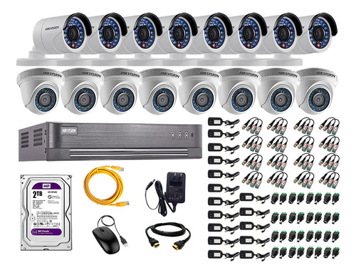 Kit 16 Camaras De Seguridad Full Hd 1080p Hikvision 2tb P2p