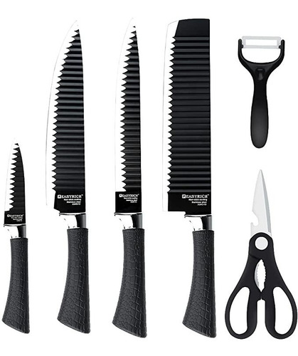 Cuchillos De Acero Set De 6 Piezas Mango Antideslizante Color Negro