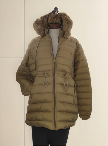 Campera Inflable Mujer Abrigo Capucha Piel Sintética
