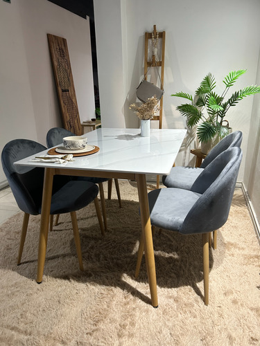Juego Comedor Mesa Bulnes Neolith 120cm + 4 Thea Nordicas Gris Oscuro Pana