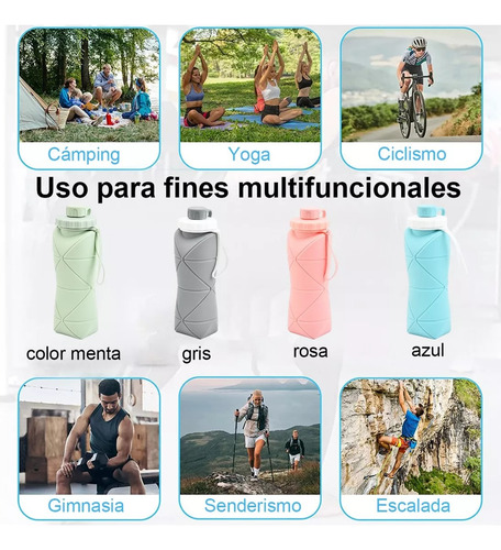Termo Para Agua 600 Ml De Silicona Plegable Portátil Rosa