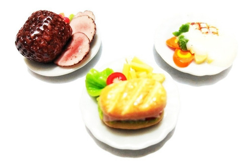 Set S3 Varios Platillos Comida Miniatura Para Casa De Muñeca