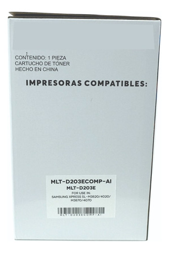 Toner Generico 203e Compatible Con Mlt-d203e Sl-m3820 Negro
