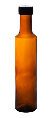 Botella Vidrio Aceite 250 Cc Redonda Ambar Tapa Inserto X 72