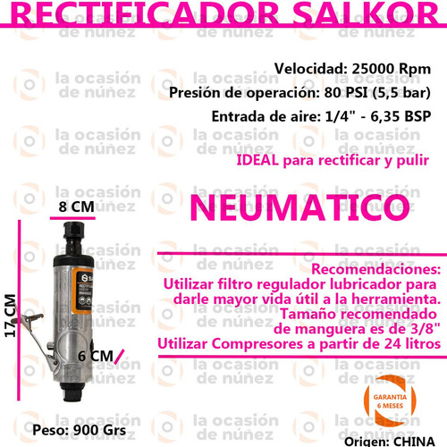 Imagen 2 de 7 de Amoladora Pulidora Neumática Recta Rectificador Salkor