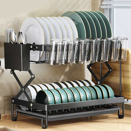 Escurridor De Platos De 2 Niveles Plegable Con Bandejas