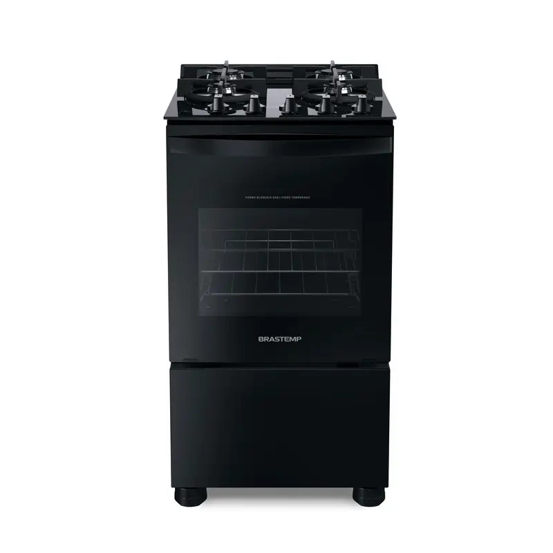 Fogão 4 Bocas Vidro Grade Dupla Bfo4vae Preto Brastemp 127/220v