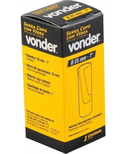 Serra Copo 25mm - 1 Pol. Com Vídea Para Madeira Vonder