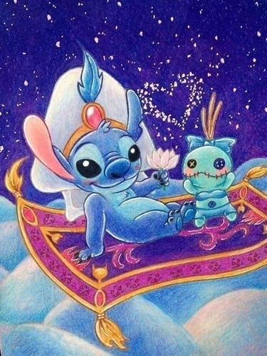 Pintura Diamante Disney 30 X 40cm Stitch Alfombra Magica