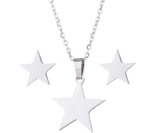 Set: Collar + Aretes Estrella Star Acero Inoxidable Calidad