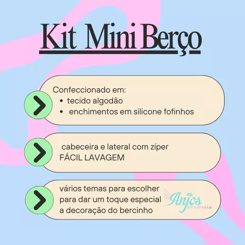 Kit Mini Berço 100% Algodão Menina Rose Rosa Velho Laços