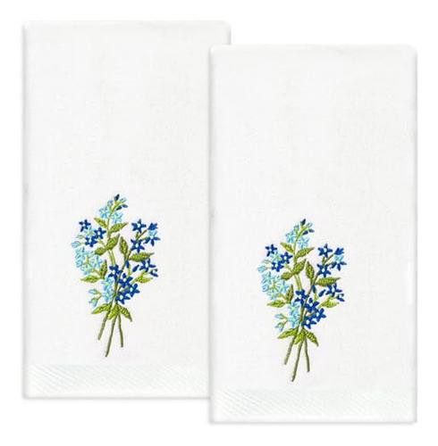 Toallas De Mano Bordadas Con Flores Azules, Pack De 2.