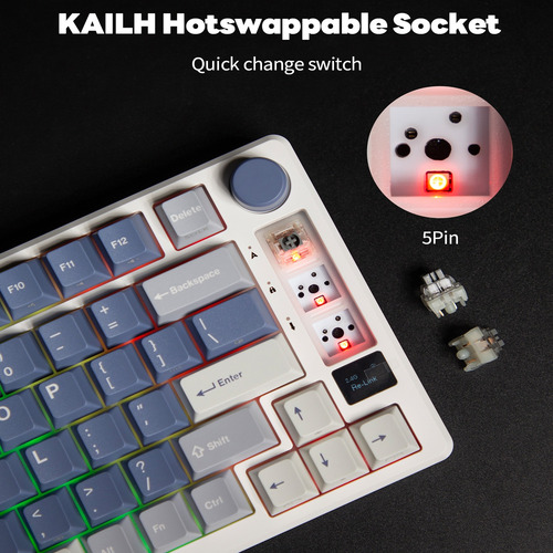 Teclado Mecânico Rk Royal Kludge M75 Azul Oceano Prateado Rá