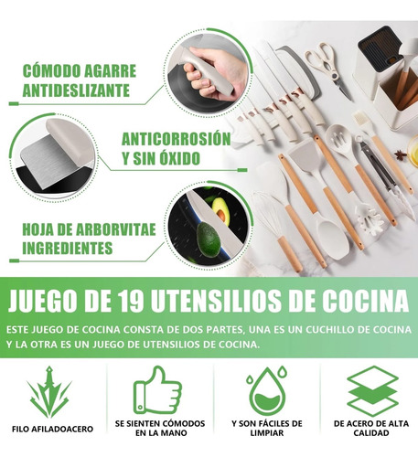 Utensilios De Cocina De Silicona Cuchillos Cucharas Tabla Blanco