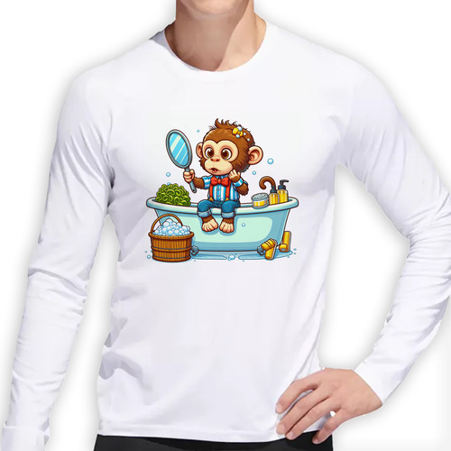 Remera Hombre Ml Mono Contento Bañarse  Tierno