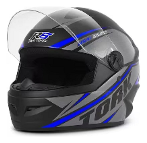 Capacete Protork R8 - 56 - Azul ( Fundo Preto )