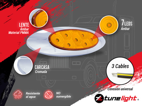 Set Con 10 Plafones Lat Elípticos Ámbar 12-24 V Tunelight