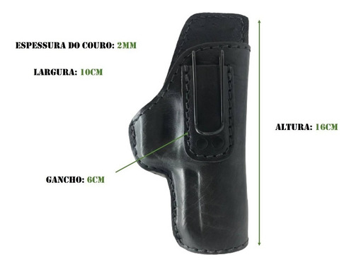 Coldre Couro Curto G22 G2 Destro Preto Interno