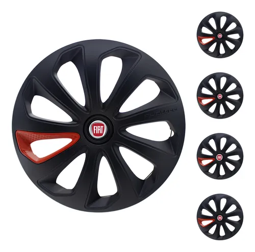 comprar X4 Tazas Rodado 15 Universal Deportiva Negro Rojo Logo