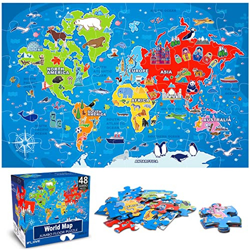 Jumbo Floor Puzzle For Kids,world Map Puzzle Jigsaw Geo...