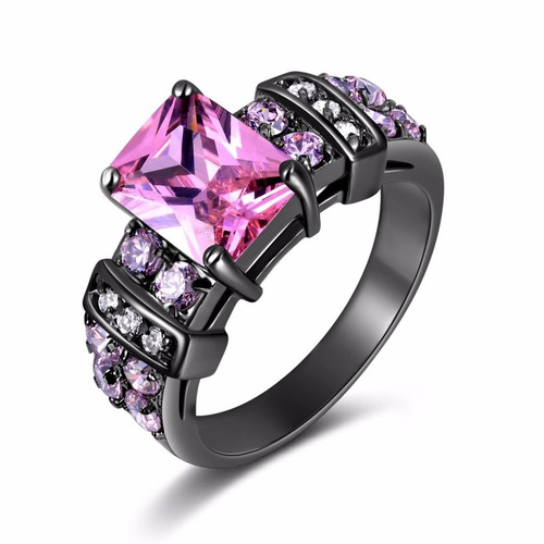 Anillo Acero Negro Purpura Enchapado Circon Piedras Blanco