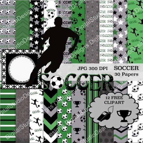 Kit Imprimible  Soccer-futbool - 12 Clipart  30 Fondos