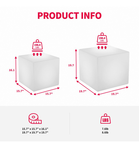 Cubo Led 40 Cm Cambio Color, Mesa Led Control Remoto, Mueble