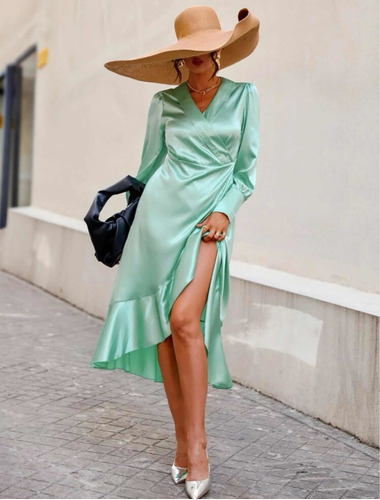 Vestido Elegante De Satén Color Verde Menta Talla Mediana | Meses sin  intereses