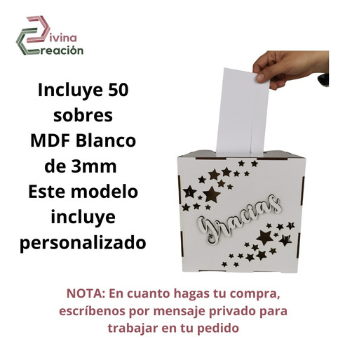Buzón Blanco Personalizado Caja Dinero Sobres Recuerdo Mdf