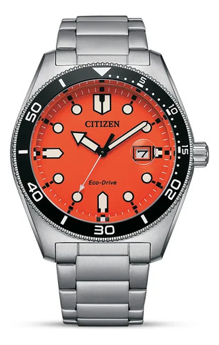 Citizen Sport Casual Orange Weekender Aw1760-81x Correa Plata Bisel Plata Fondo Naranja