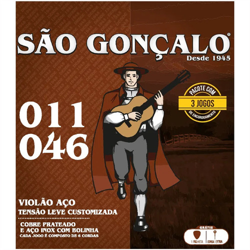 Kit Com 03 Cordas Para Violão Aço C/ Bolinha São Gonçalo 011