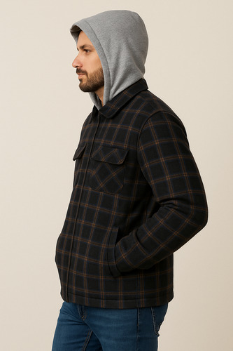 Chamarra Hombre Tipo Camisola A Cuadros Gorro Premium Sakers