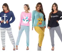 Comprar  Kit 4 Pijamas De Frio Feminino Longo Estampado Personagens