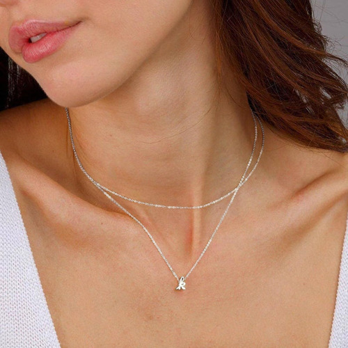 Yoosteel Collares Con Inicial En Capas Para Mujer, Chapado E