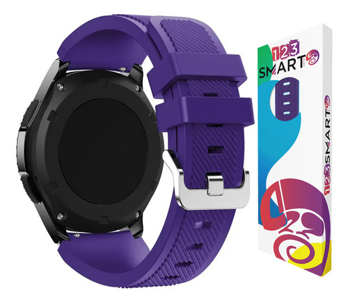 Pulseira De Silicone Fivela Prata Marca 123smart 22mm Compativel Com Samsung Galaxy Watch 46mm R800 Gear S3 Classic Frontier Galaxy Watch 3 45mm Gear 2 Hitwear Psw02pm Gt 2 Gt 3 Gt 4 46mm - Cor Roxo