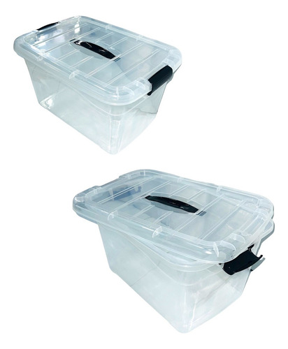 2 Caja Plástica Tupper Multihogar Tapa Click De 27 Litros