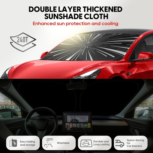 Parasol Negro Para Tesla Model 3/y, Upf50 Doble Capa