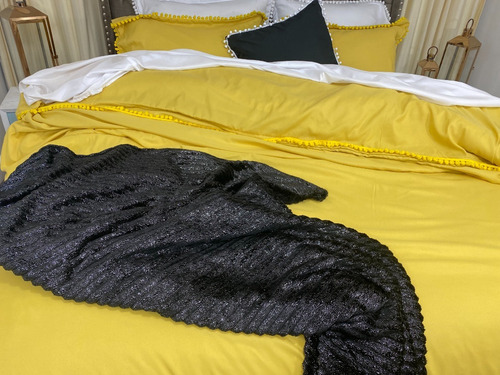 Imagen 5 de 5 de Funda Para Plumón Tipo Duvet Queen Con Borlas Amarillo