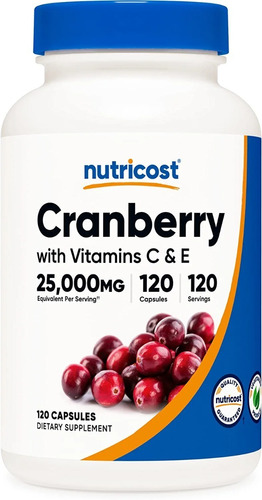 Cranberry 25,000mg Con Vitamina C + Vitamina E 120 Capsulas 