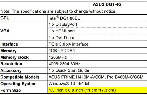Imagen 3 de 5 de Placa De Video Intel Iris Dg1-4g-si 4gb Chipset Intel Oem !!