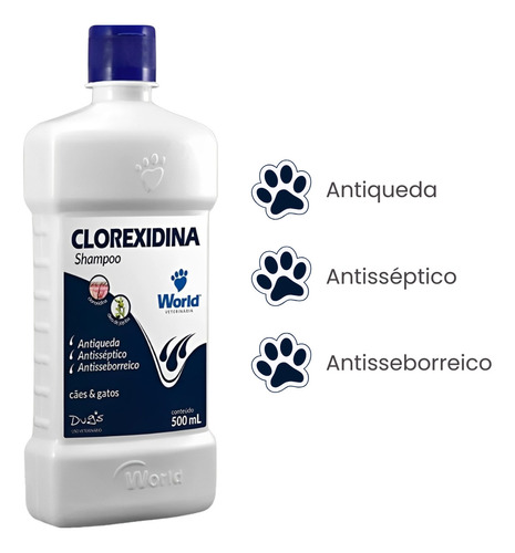 Shampoo Dugs Clorexidina 500ml Dermatite Cães - Kit 3 Unid Fragrância Neutra