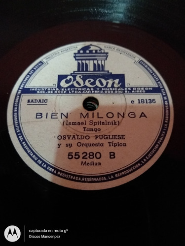 Pasta Osvaldo Pugliese Canta Moran Odeon C128