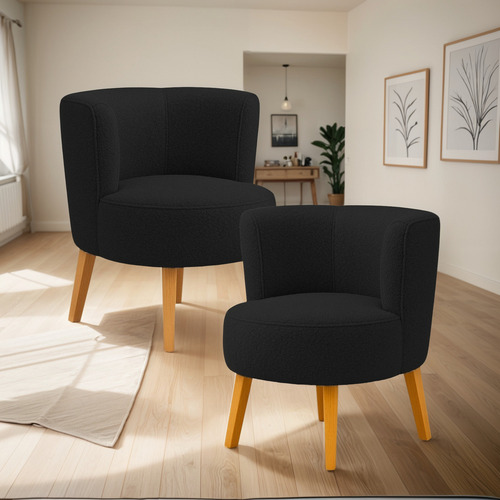 Jogo 2 Cadeiras Para Recepção Tecido Boucle Elegante Assento Preto