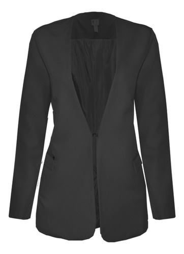 Blazer Mujer Saco Largo Sin Solapa Broche Frontal 