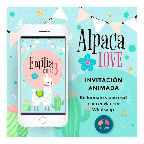 comprar Video Invitación Animada - Alpaca Love \u002F Llamita Y Cactus