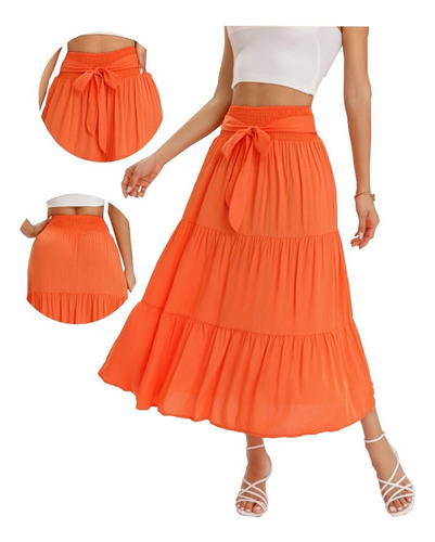 10 Pz Falda Larga Casual Fresca Unitalla Dama Playa