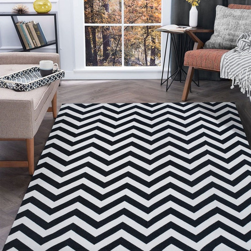 Imagem 1 de 7 de Tapete Chevron Antiderrapante 1,32 M X 2,00 Preto/cru