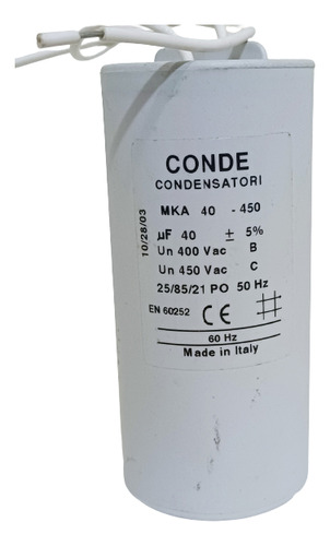 Condensador De Arranque V2 40 Microfaradios 220v 5% 400/450v