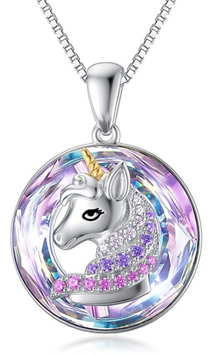 Collar De Unicornio-caballo Para Niña Con Cristal Redondo