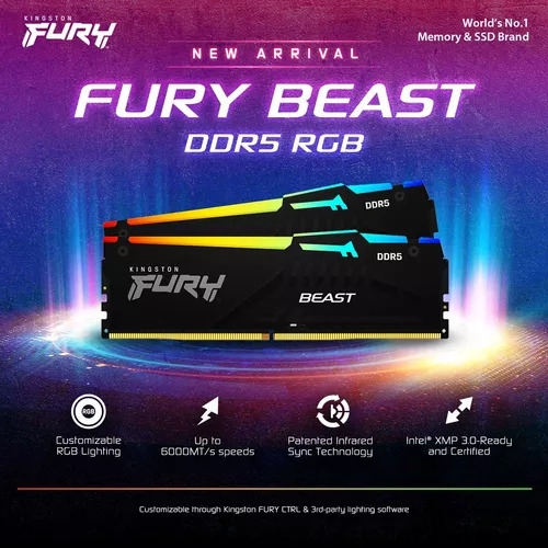 Memória Kingston Fury Beast Rgb 64gb 2x32gb 6000mhz Ddr5 Amd